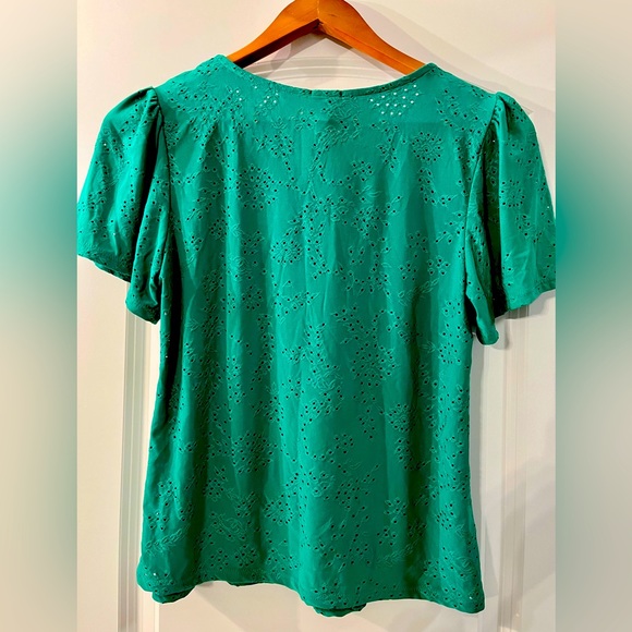 Short sleeved eyelet blouse. Polyester/spandex. Kelly green color. - Picture 2 of 5